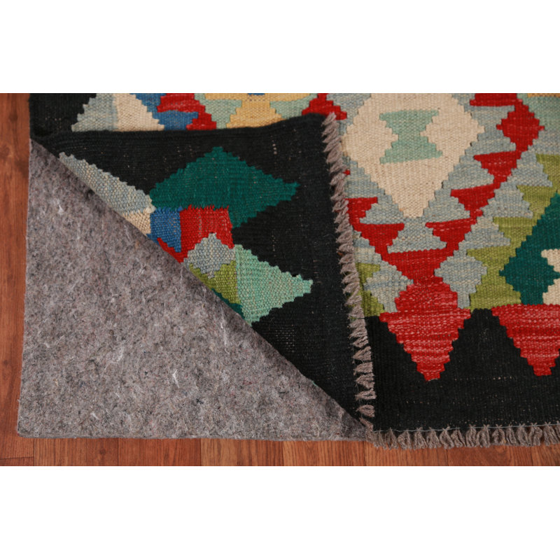 Tapis de couloir oriental géométrique en laine Kilim 3 x 13
