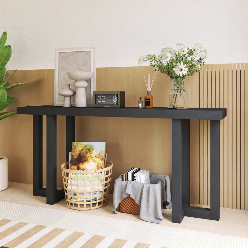 63.00'' Console Table With Solid Pine Legs, Black