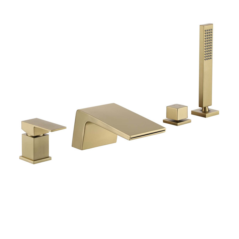 Robinet de baignoire romaine monocommande à fixation sur le comptoir avec douche à main et tuyau d'alimentation en eau