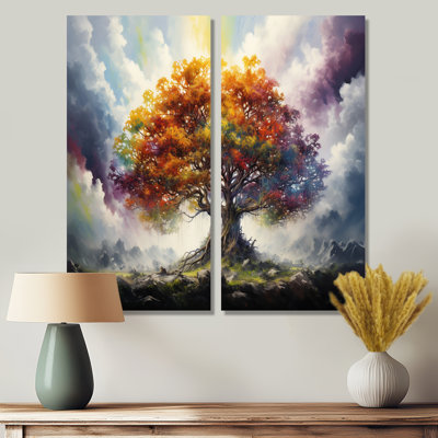 Arbre de vie toutes saisons II - art mural sur toile verte