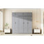 Grand lit mural gris avec armoire, tablettes et structure pliable pour économiser de l'espace