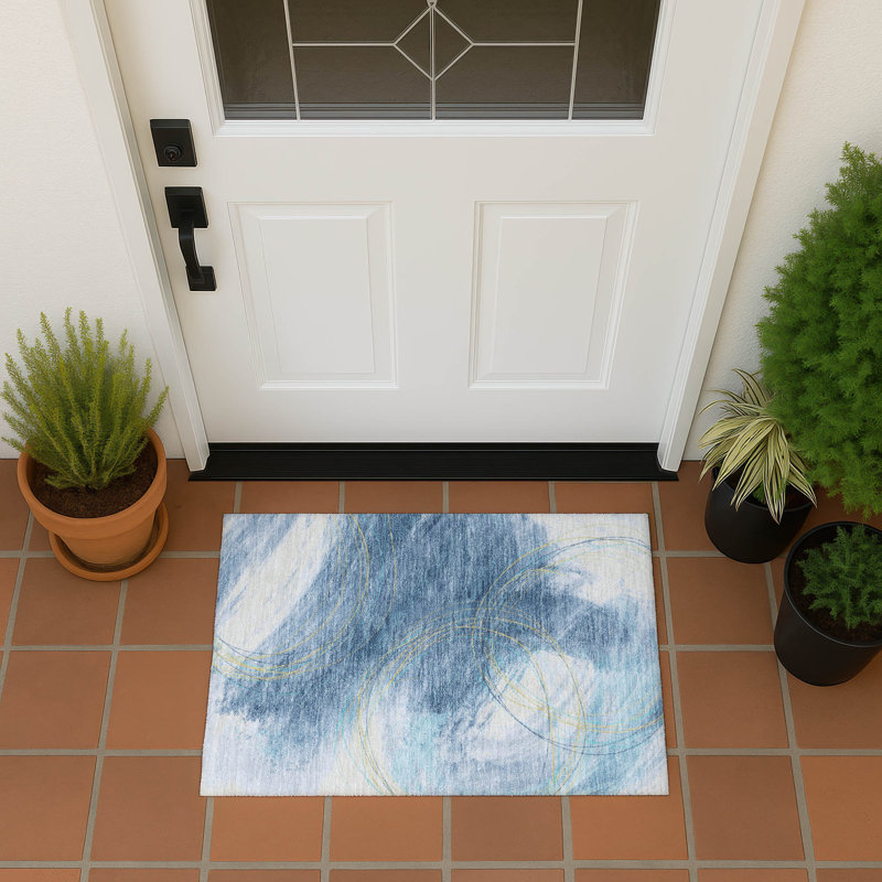 Machine Washable Indoor/Outdoor Lanphear ACN2396 Abstract Rug, Rectangle 1'8" x 2'6"