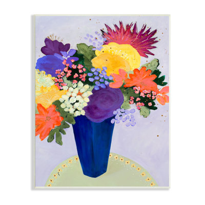 Arrangement floral tropical vif avec fleurs mauves et abstraites par Ruth Fromstein