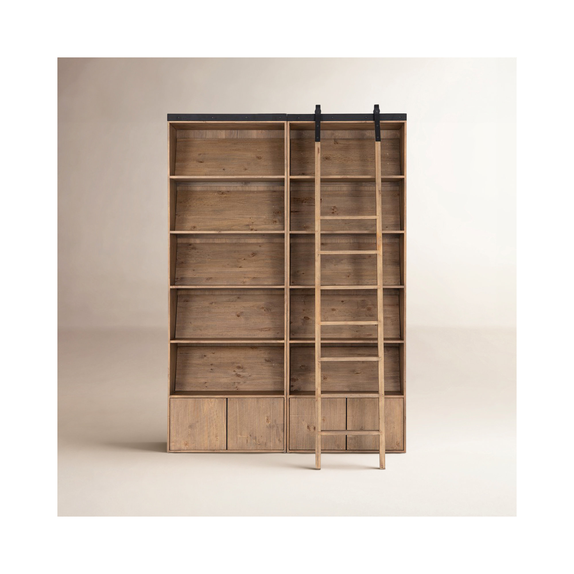 Avely 98" H x 71" W Solid Wood Booshelf, Smoked Pine