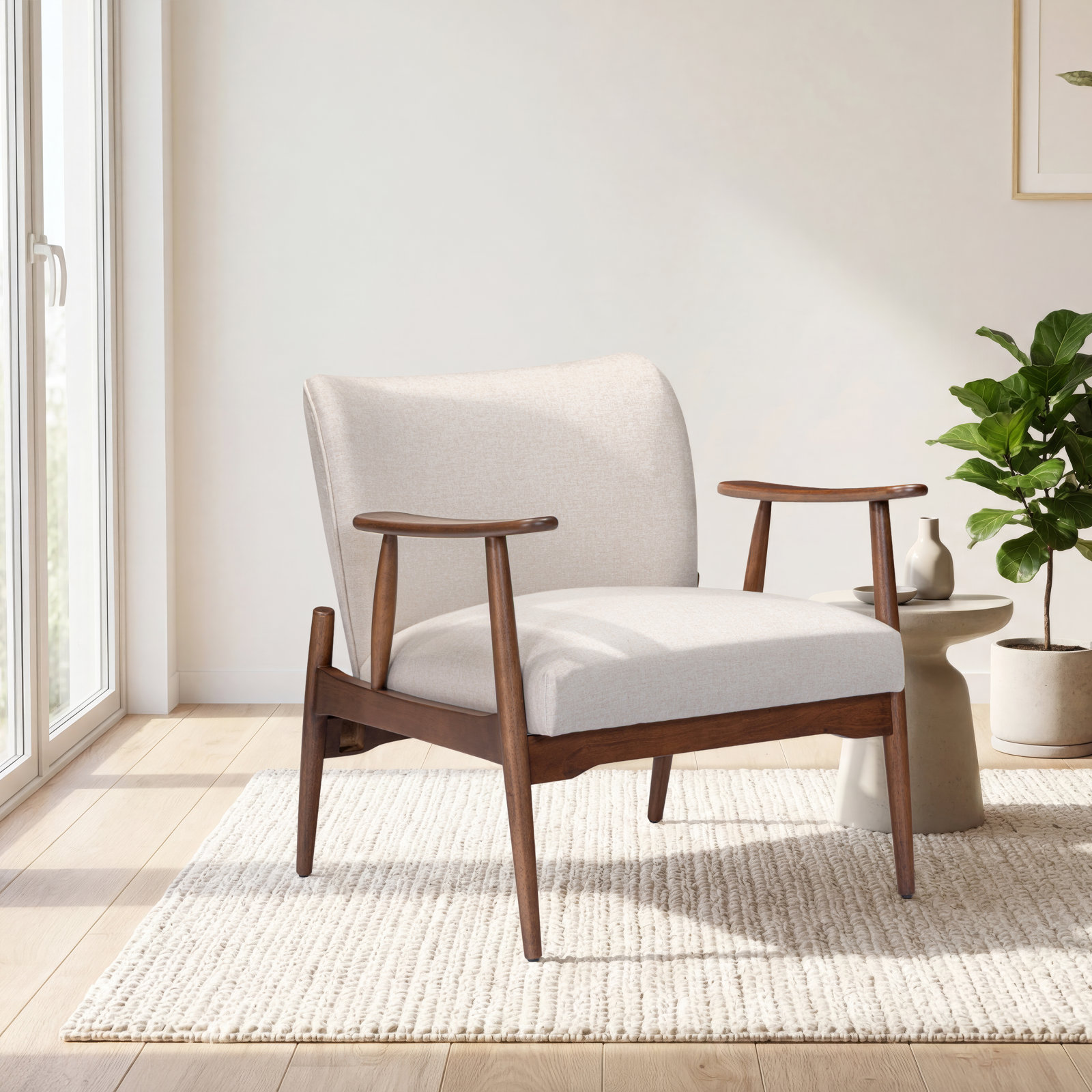 Elon 37" W Lounge Chair, Cream, Gray Wood