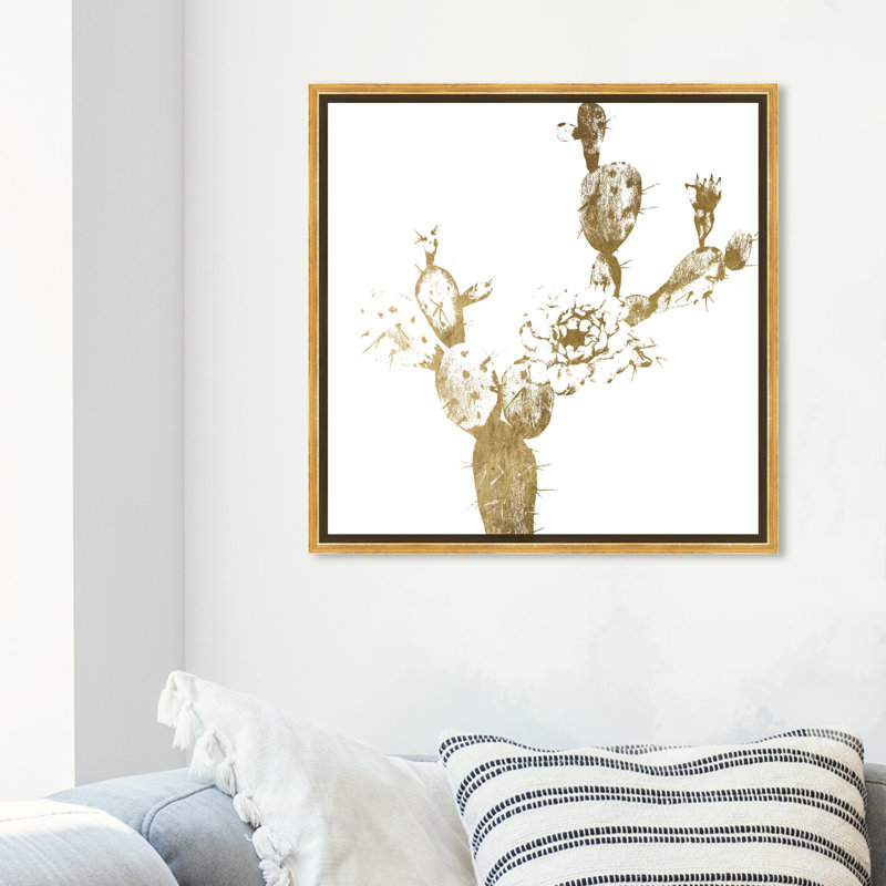 Floral et botanique cactus doré I - reproduction d'art, H 20 po x l 20 po x 1,5 po, Encadrement doré