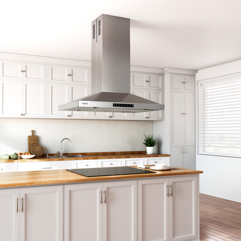 VIKIO 36" 500 CFM Convertible Island Range Hood with 4 LED Lights ,Gesture Control and Carbon Filters, Stainless Steel