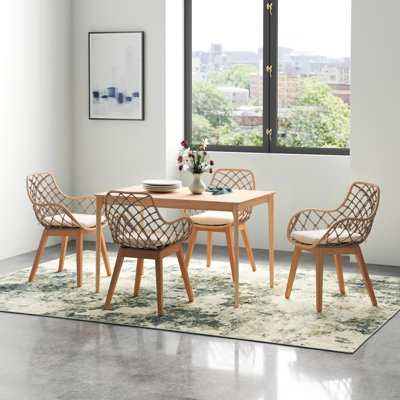 Hileman 4 - Person Rattan and Mahogany Wood Dining Set