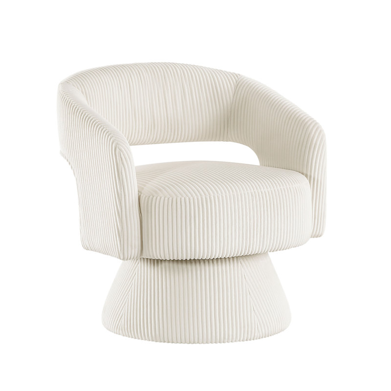 Chaise pivotante en velours côtelé beige - Design moderne, base en bois massif, sièges confortables pour chambre à coucher avec accents de luxe, fabrication