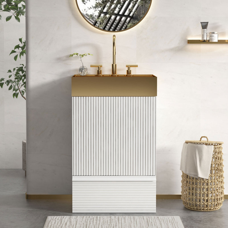 20'' Modern Small Bathroom Vanity with Sink & Soft Close Door, Gold 304 Metal Basin, Big Storage for Small Bathrooms, Powder Rooms, Apartments, Hotels