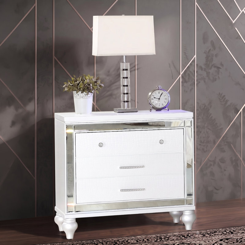 Denard 2-Drawer Nightstand with Diamond Accent, White