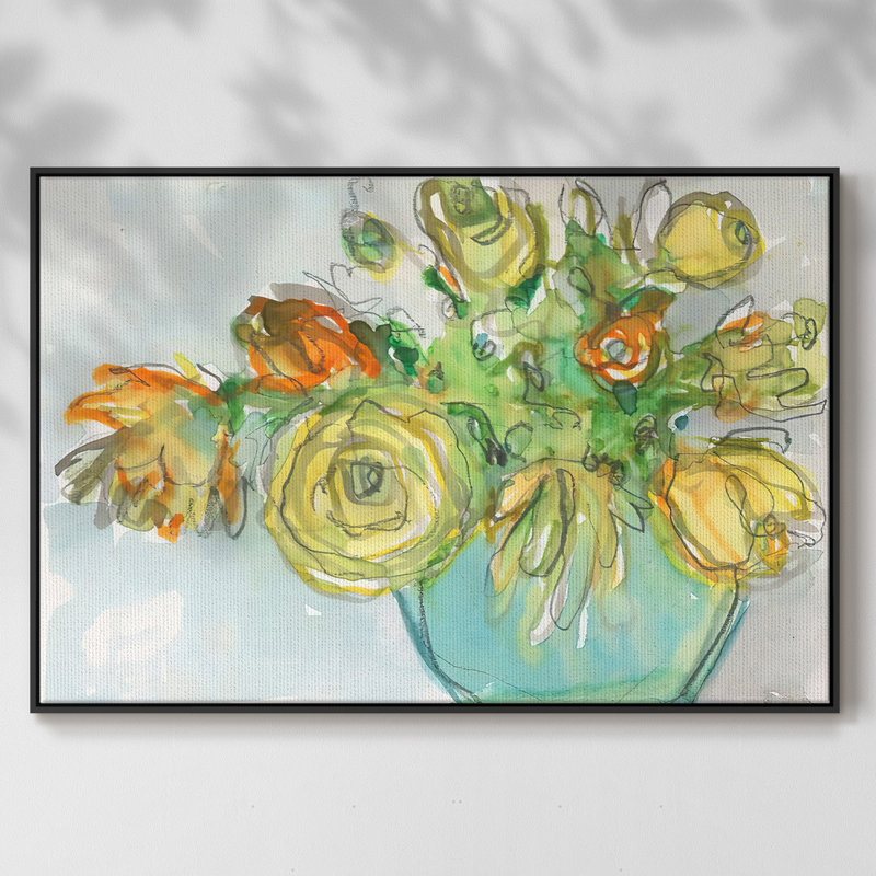 Accent floral printanier I, H 25 po x l 37 po x P 2 po, Toile encadrée noire