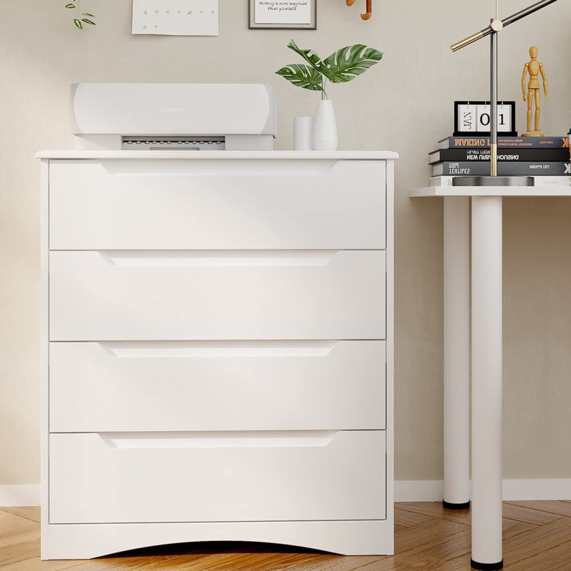 Commode 4 tiroirs l 28 po pour chambre ou salon, Blanc
