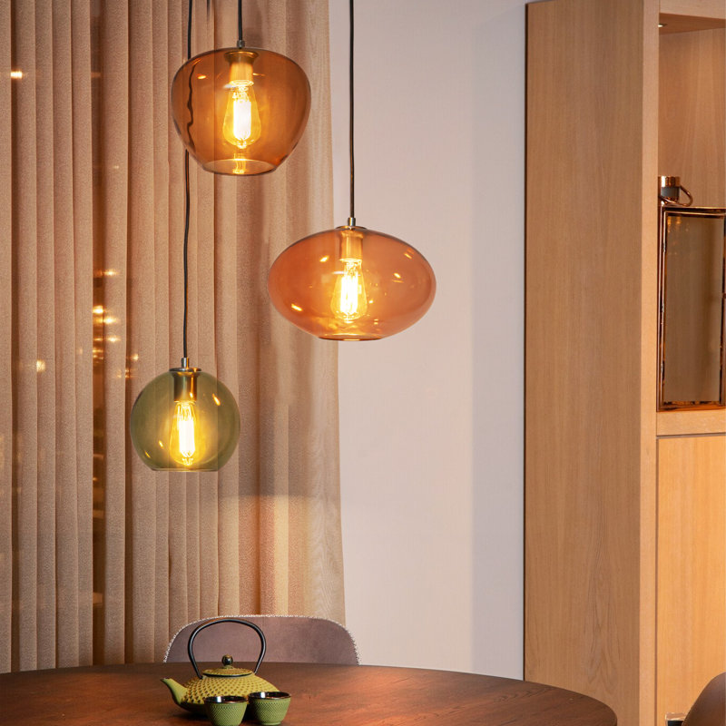 VetroMix  3 - Light Contemporary Vintage Cluster White Pendant Light with Colored Glass Shades