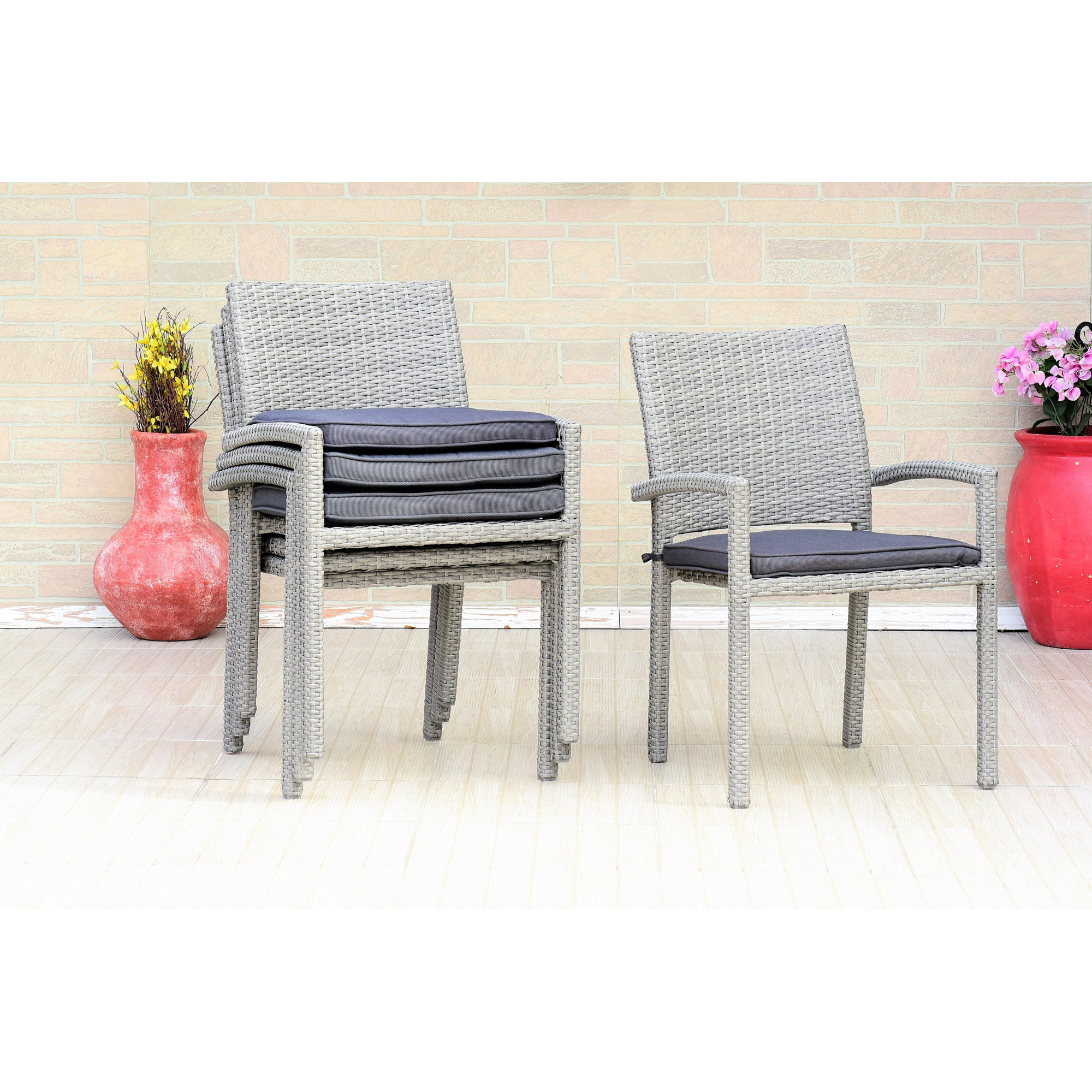 Alyisa Stacking Patio Dining Armchair with Cushion