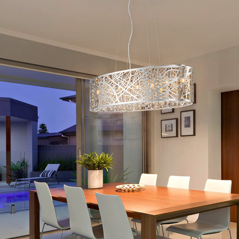 Luminaire suspendu tambour en cristal avec chaîne réglable pour îlot de cuisine Jemery