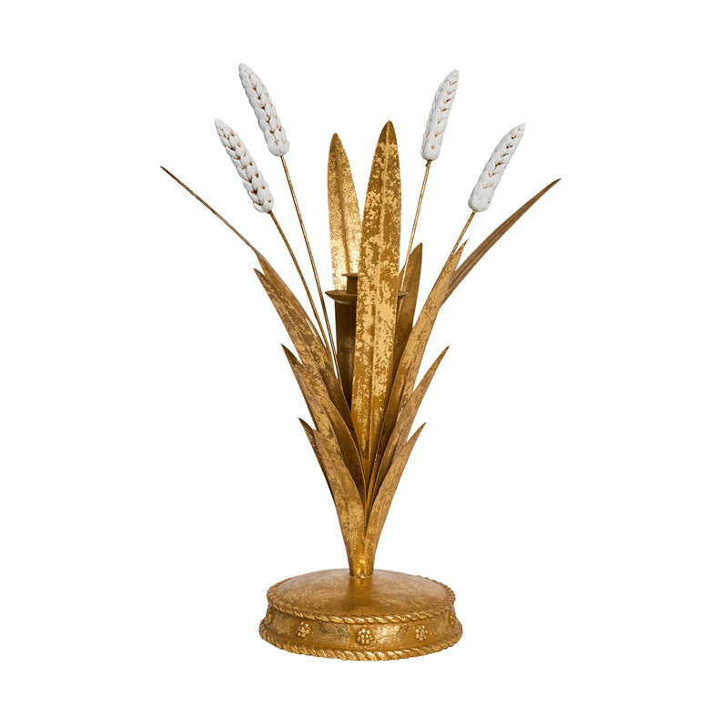 Willa Wheat Candlestick - Gold, 13" H x 8.5" W x 5" D