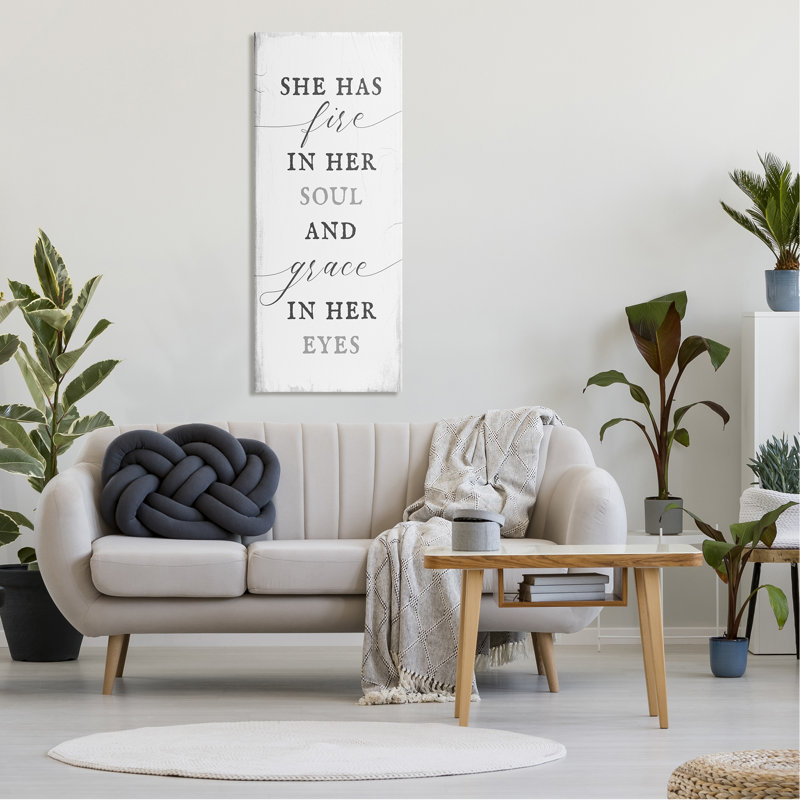 «She has Fire in Her Soul Motivation Girl Power» par Lil 'Rue - Art textuel, H 48 po x l 20 po x P 1,5 po, Toile tendue