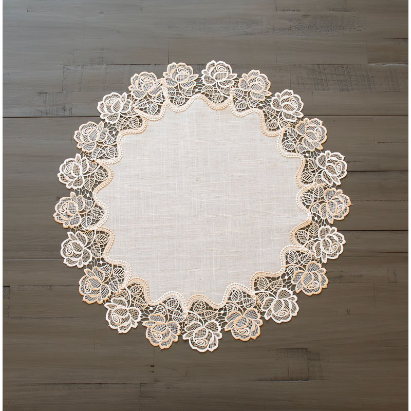 Ensemble de napperon et plateau de table Beige Rose, Rond 23 po