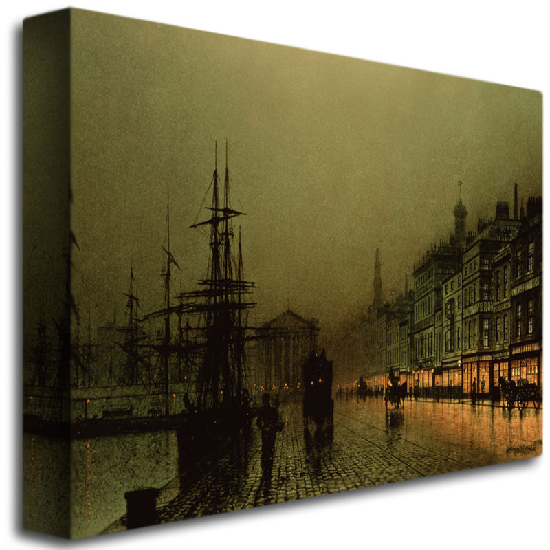 "Greenock Dock by Moonlight" par John Atkinson Grimshaw, reproduction d'art sur toile tendue, H 18 po x l 24 po x P 2 po
