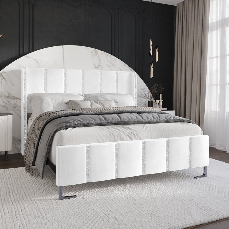 Lit tapissier standard à profil bas Laimdota, Blanc, Grand