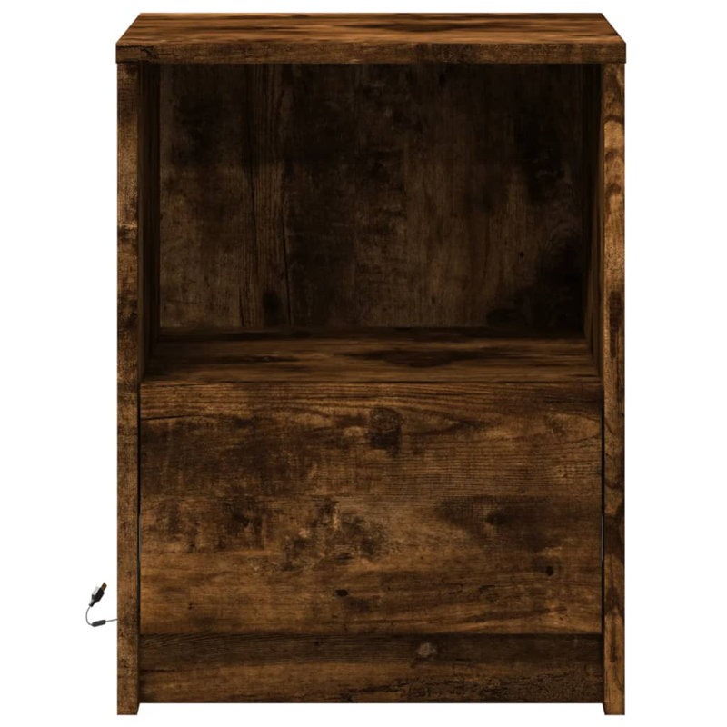 Dancho 38cm W Manufactured Wood Bedside Table, Smoked Oak, 2