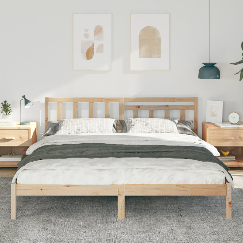 With Headboard Wax Solid Pine Wood, Double (4'6), White