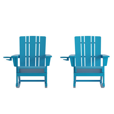 Balynda Commercial All-Weather Rocking Adirondack Chair with Swiveling Cupholder