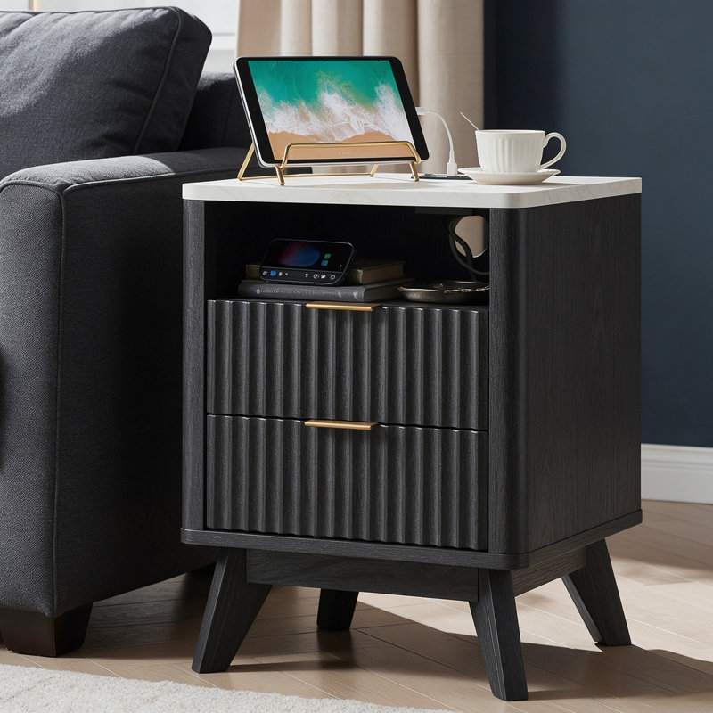 Table de chevet Hardester vintage avec 2 tiroirs, Dark Alder