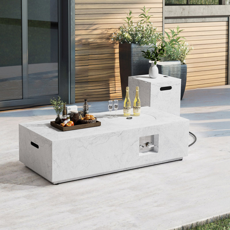 Foyer de table d'extérieur au propane en métal H 12,6 po x l 48 po, Blanc