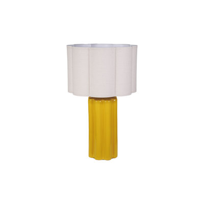 Lampe de table cannelée en grès avec abat-jour en lin festonné