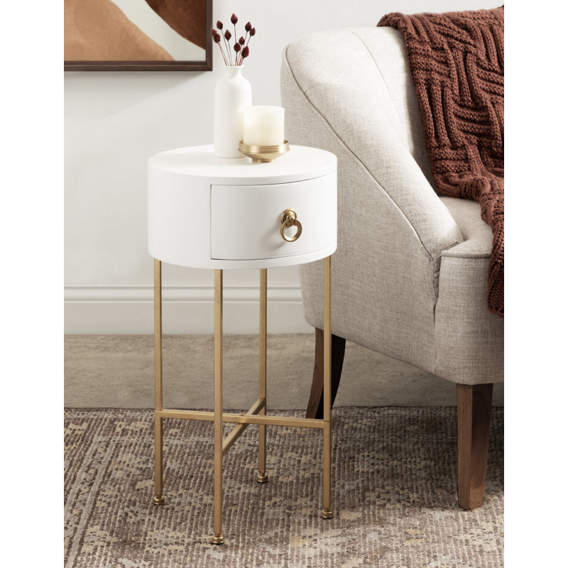 Leighty End Table with Storage, 24" H x 14" W x 14" D, White, Gold