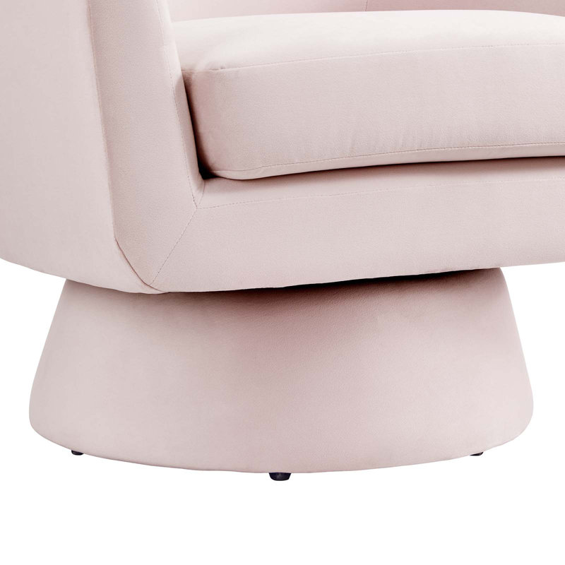 Astral Pink Velvet Barrel Swivel Accent Chair with Wood Base