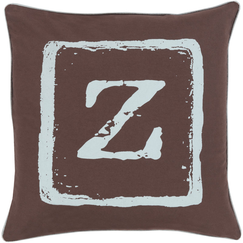 Coussin décoratif en coton, Ardoise / brun, Z, 20 po x 20 po