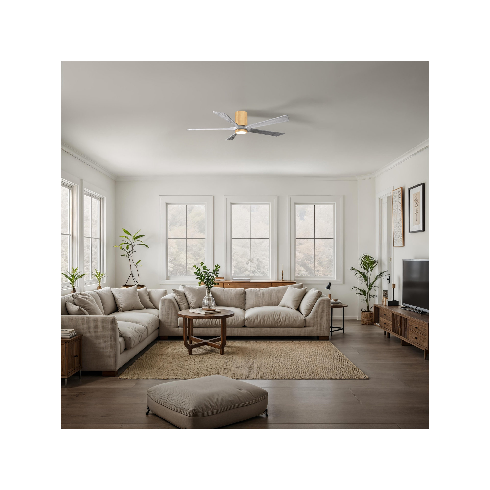 Irene 5 - Blade LED Ceiling Fan with Light Kit Included, Barn Wood Tone, Light Maple, 60"