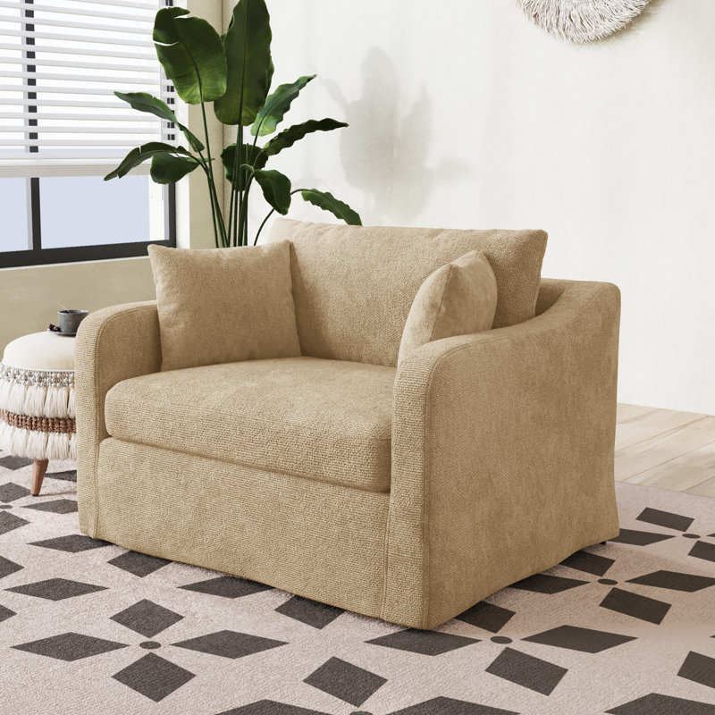 43.9" W Slipcovered Modern Accent Chair, Upholstered Single Sofa Chair With Pillows, Wheat