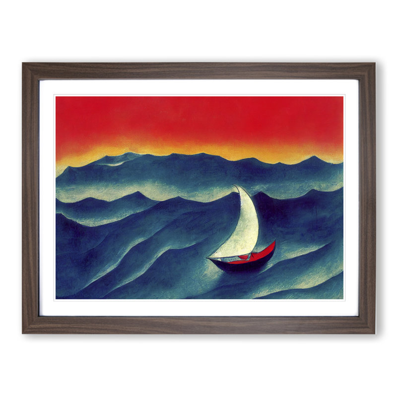 Sailing Boat Abstract - Single Picture Frame Painting, 34cm H x 46cm W x 2cm D, Walnut