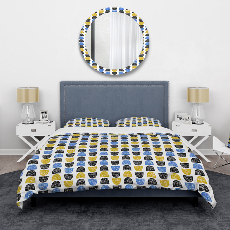 Ensemble de housse de couette moderne en polyester microfibre bleu ocre et noir