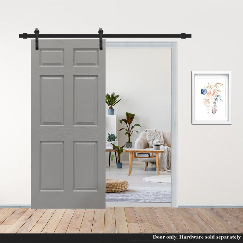 36 In. X 80 In. Light Grey Painted Finished Composite MDF 6 Panel Interior Barn Door Without Hardware Kit, 30" x 84"