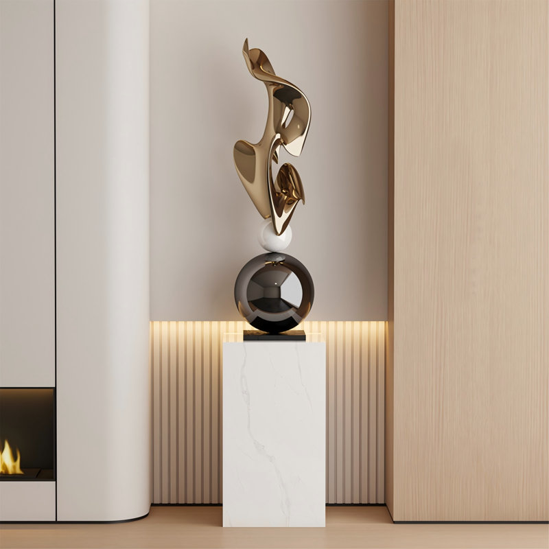 Sculpture géométrique moderne 62,99 ", Blanc / Doré / Noir