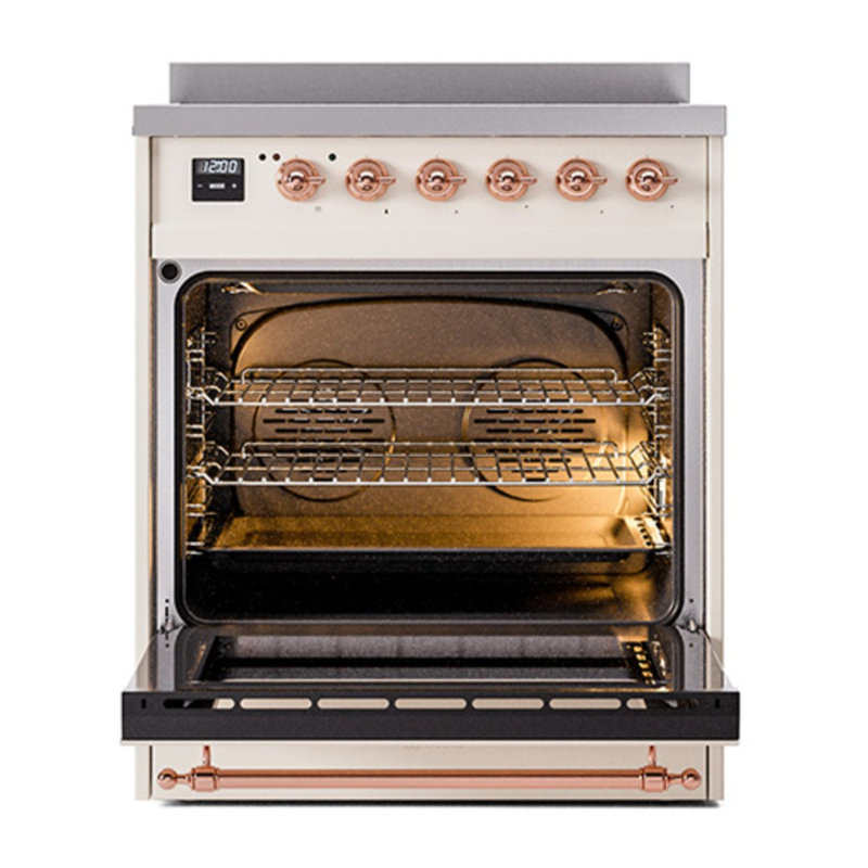 Cuisinière à induction 30 pouces avec 4 éléments à induction (porte pleine) ILVE Nostalgie II Series, Blanc antique / cuivre