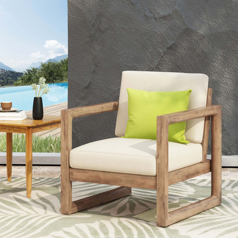Outdoor Acacia Wood Patio Club Chair, Wood Patio Furniture,Waterproof Thick Cushion Deep Seating for Porch, Garden, Backyard, Balcony