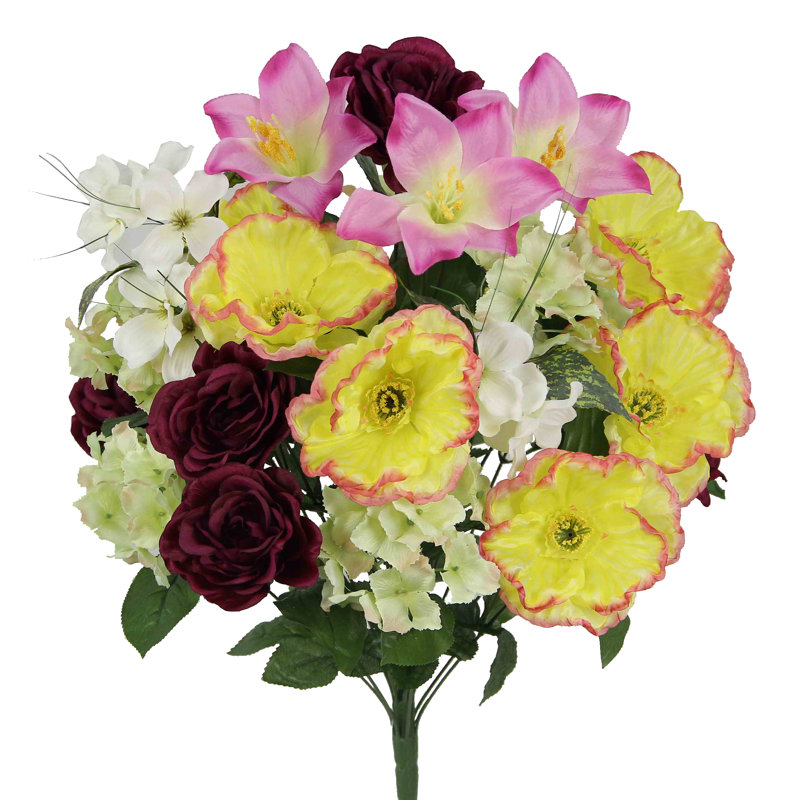 Arrangement floral mixte, Jaune / bourgogne / crème