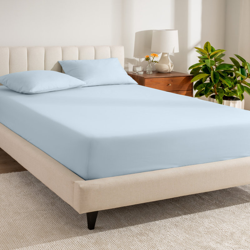 260 Thread Count Organic Cotton Percale Fitted Sheet, Twin XL Fitted Sheet, Winter Blue