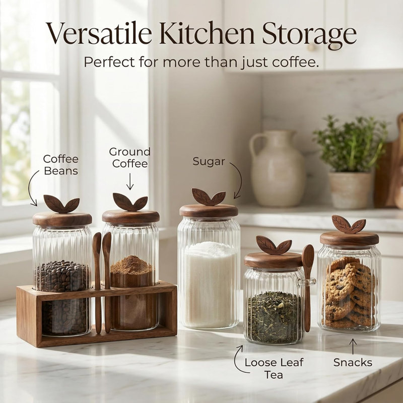 Pots de rangement hermétiques en verre avec couvercles en bois d'acacia