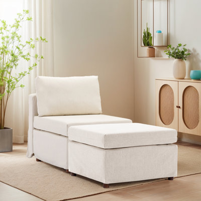 Upholstered Armless Accent Chair With Ottoman