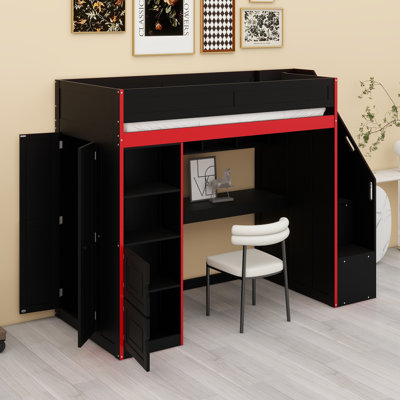 Gaming Loft Bed With Built-In Desk, Ample Storage & Customizable RGB LED Lights