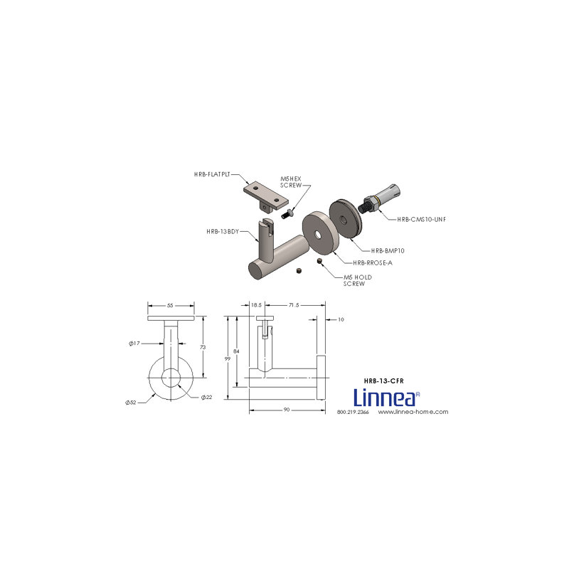 Concrete Mount Handrail Bracket with Round Rose and Flat Plate, Satin Stainless Steel