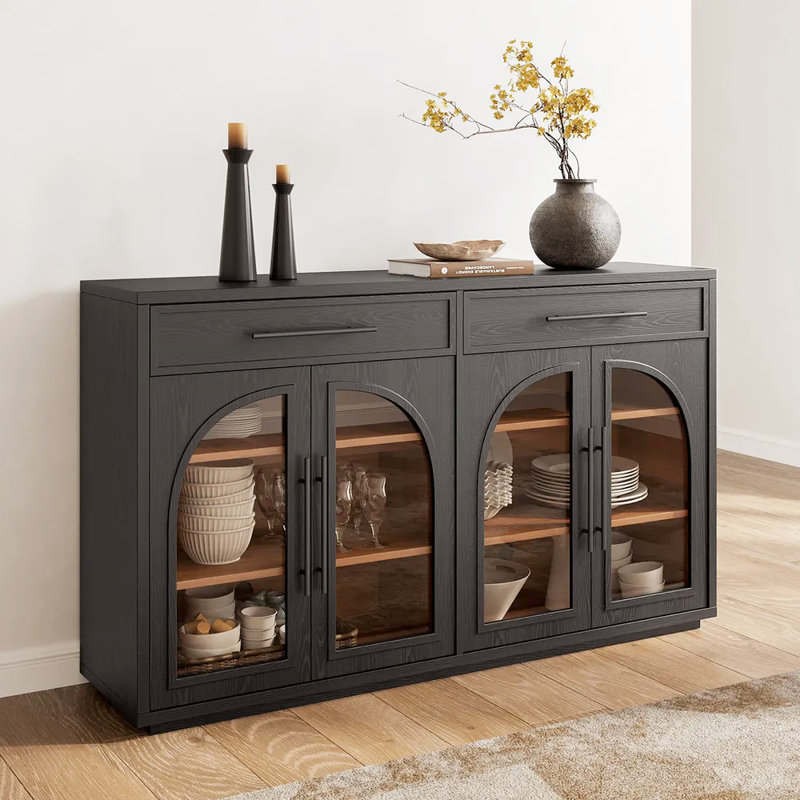 Solid Wood Sideboard Cabinet TV Console Black Pine Wood