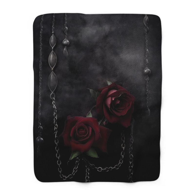«Midnight Rose Embrace» - couverture en sherpa de qualité supérieure - reproduction d'art luxueuse, Lit simple